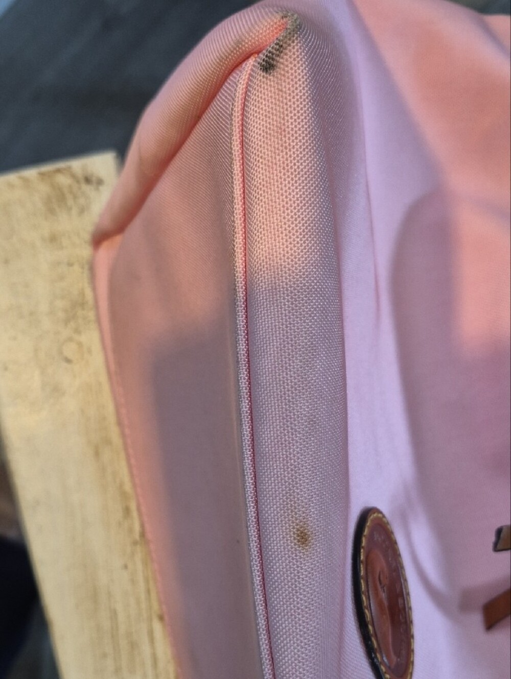 Dooney & Bourke Pink Canvas Drawstring Shoulder Bag with Brown Leather Trim - Picture 12 of 12